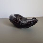 Vintage 1970s black ceramic hand-shaped trinket dish, retro decorative sculpture, centerpiece, home decor, soap dish