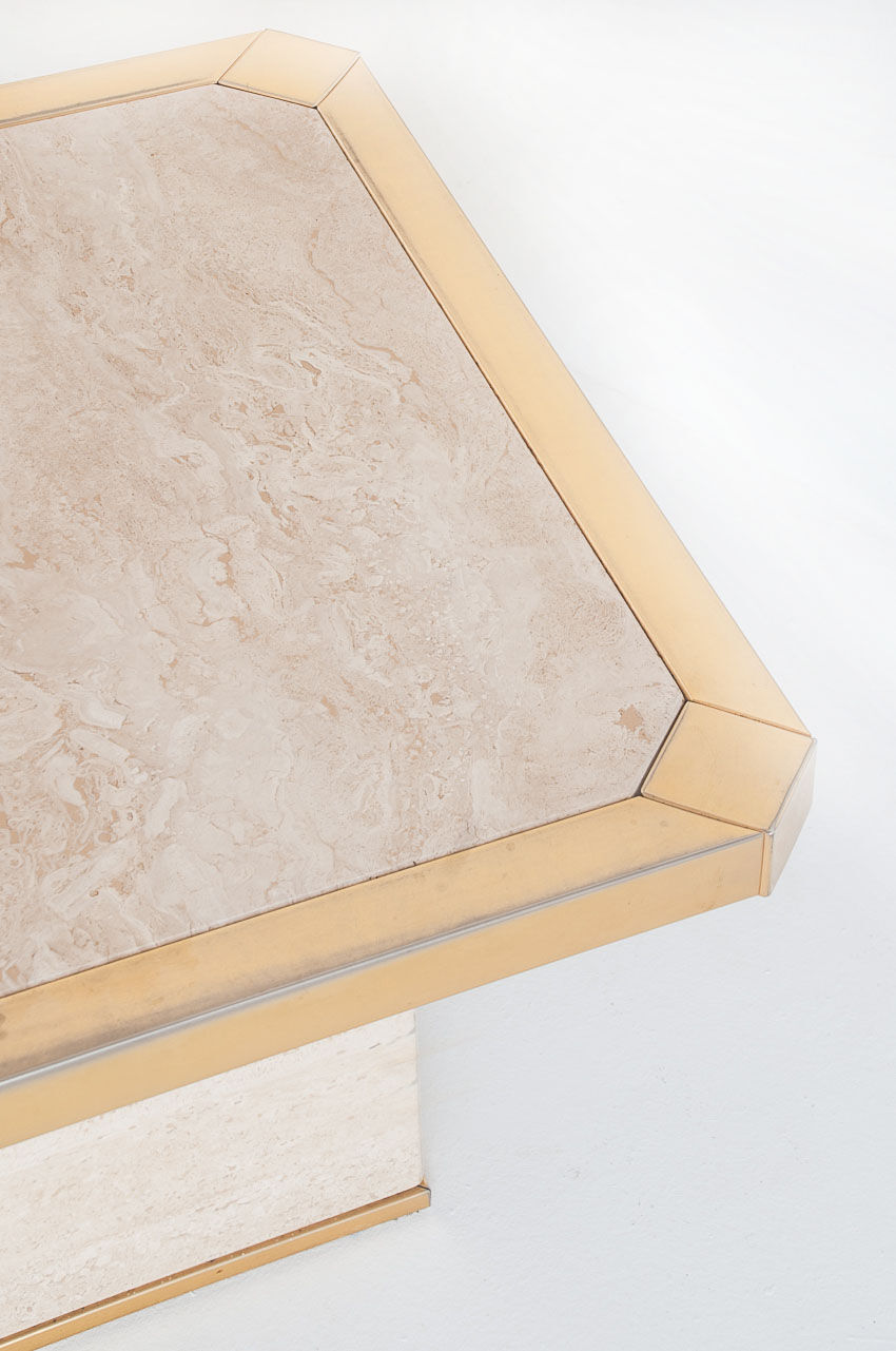 Vintage travertine coffee table edited by Fedam. Belgium, 80s