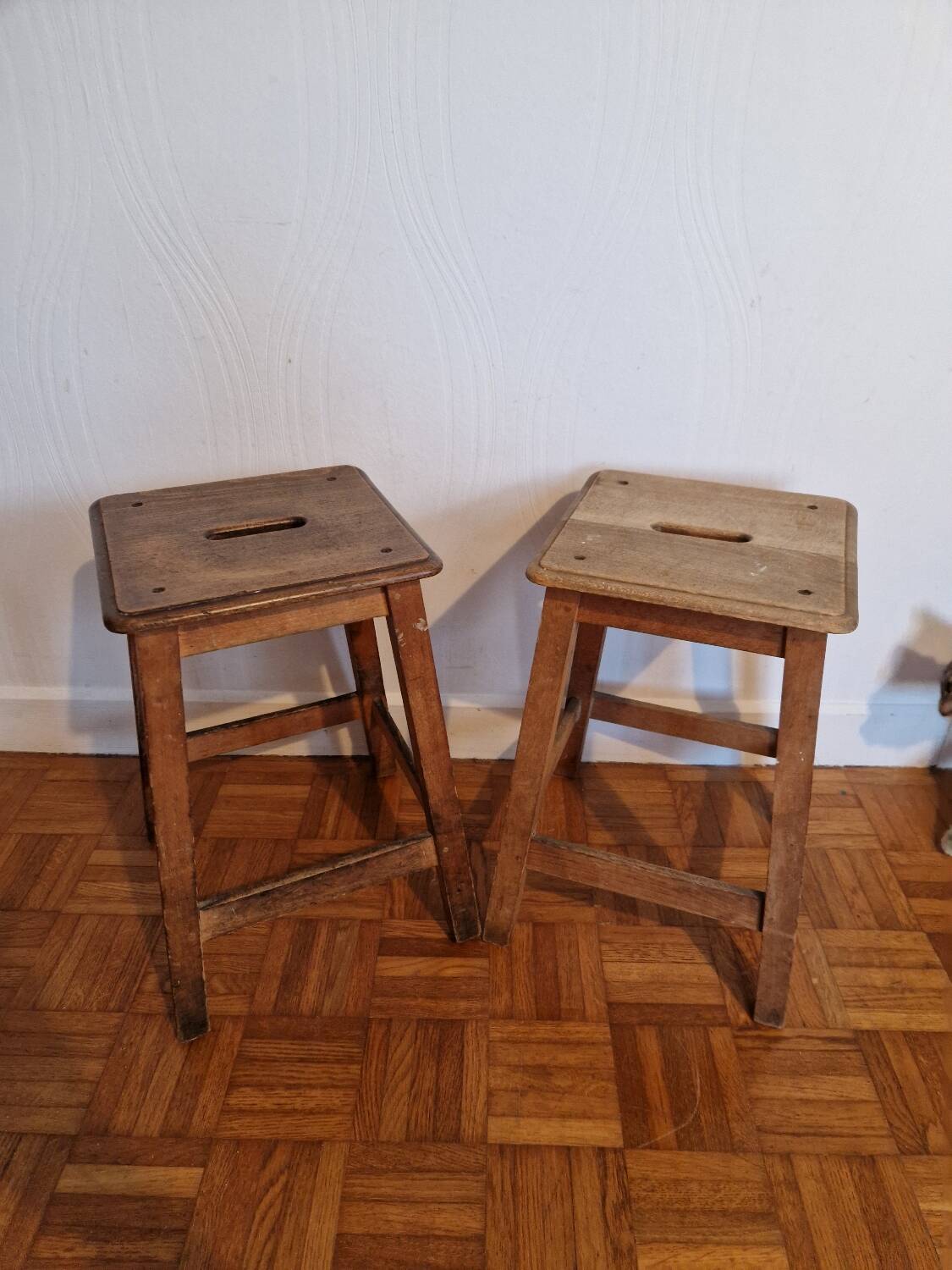 Pair of antique wooden workshop stools