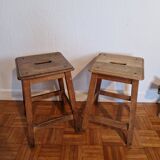 Pair of antique wooden workshop stools