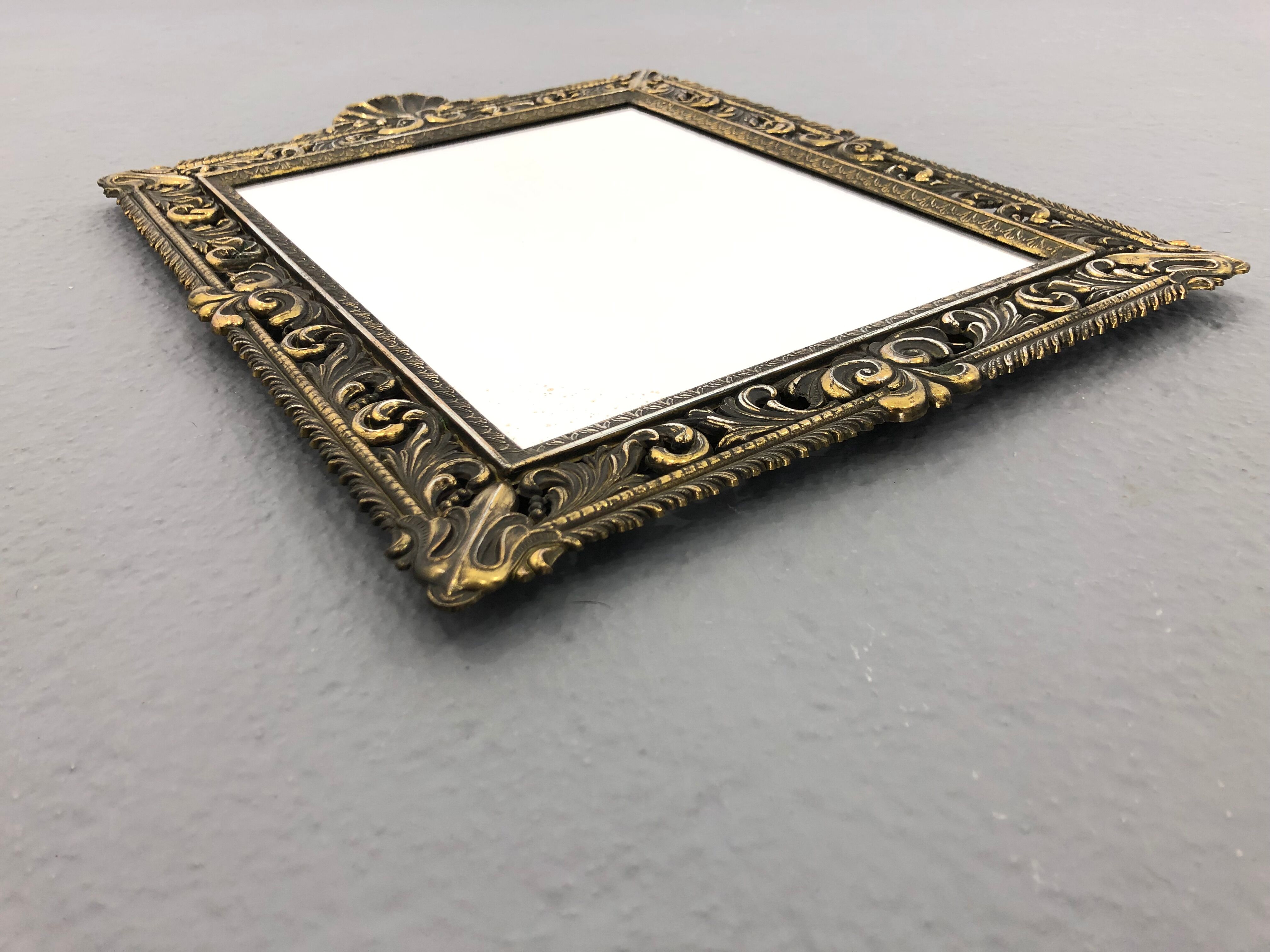 Vintage wall mirror t brass frame, italy, 1950 s