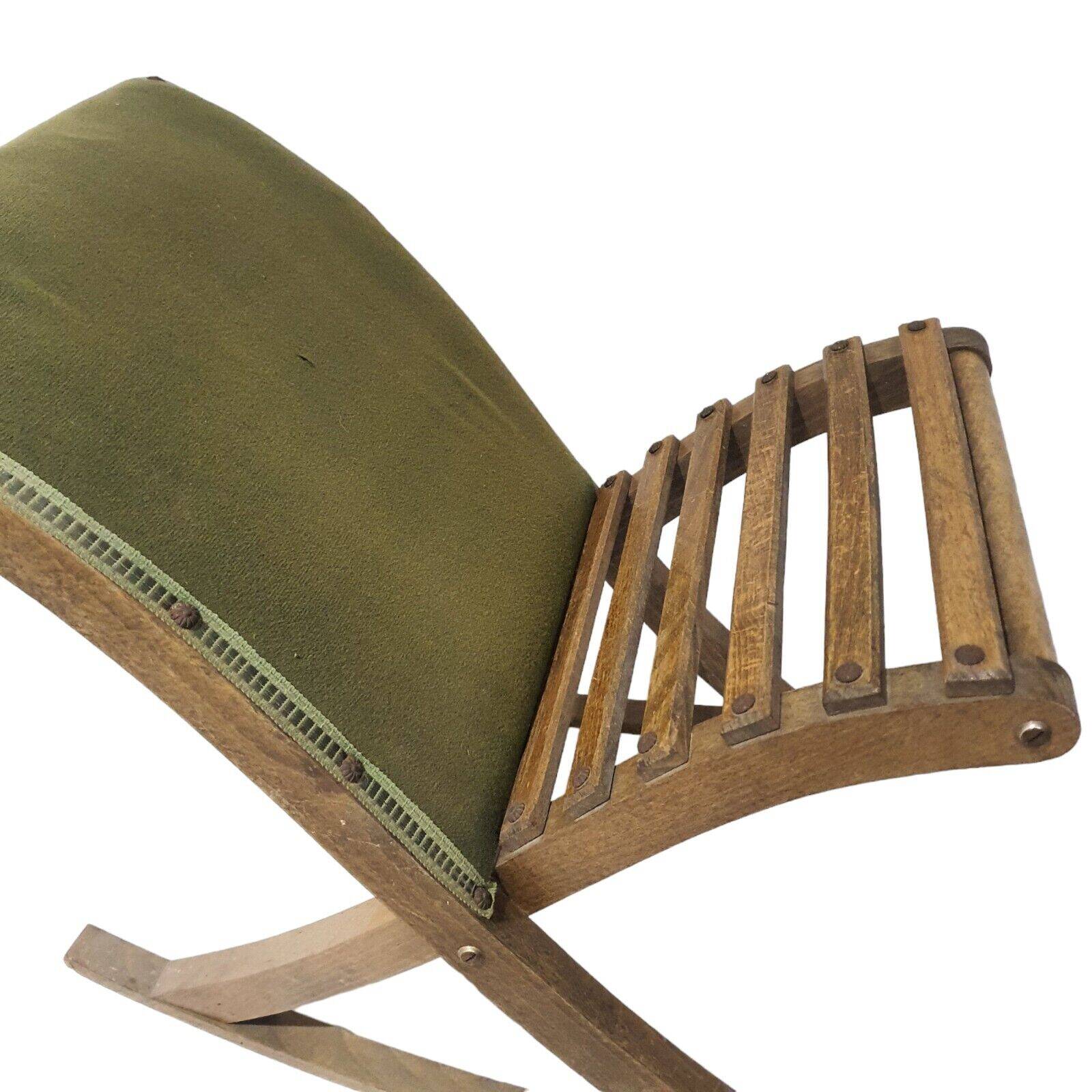 Ancien Repose Pied A Bascule Tissu Vert Et Bois Vintage Déco