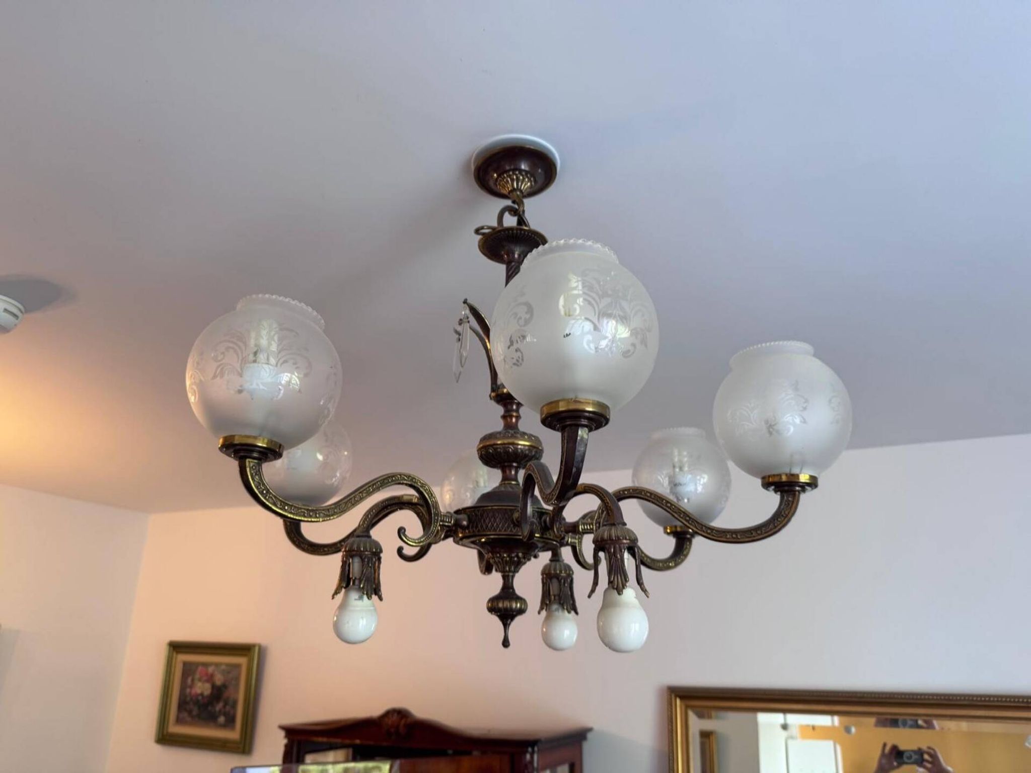 Lustre cage Louis XV en bronze massif et pampilles cristal - 9 lumiere