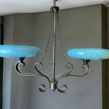 Lustre Art Déco en verre opalin bleu