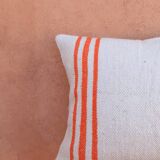 Orange and white striped handmade wool cushion