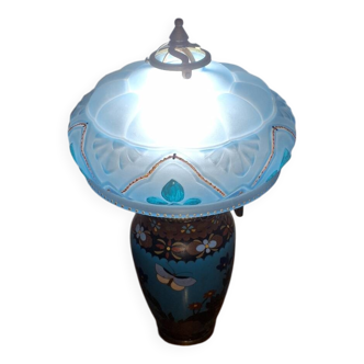 Lampe  champignon bleue cigales et papillon