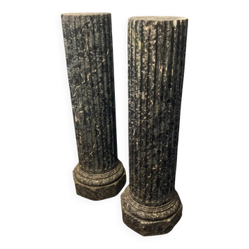 Pair of black and green scagliola columns from the 19th century.