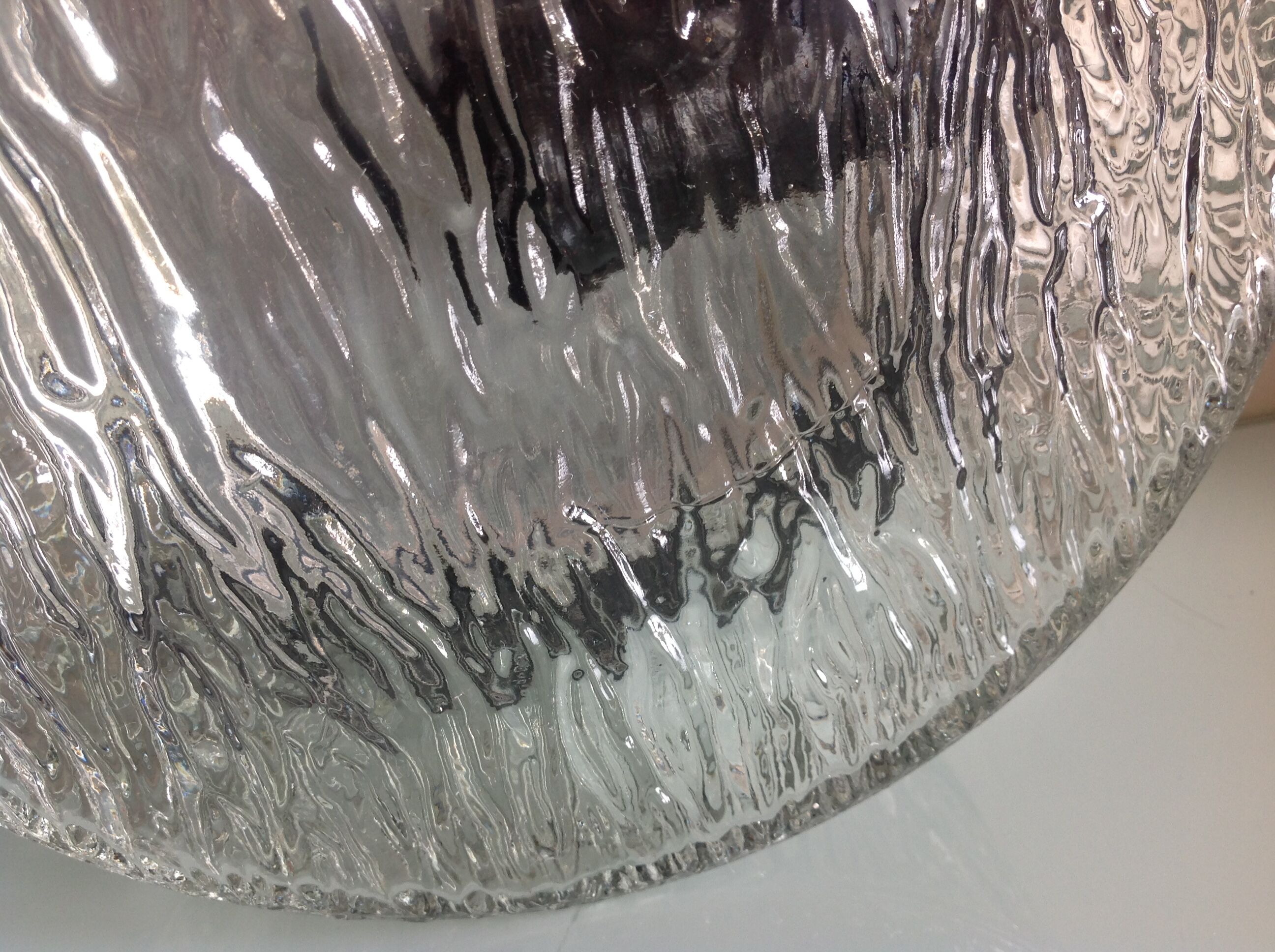 Pair of round ceiling lights in glass ice vintage 60-70s