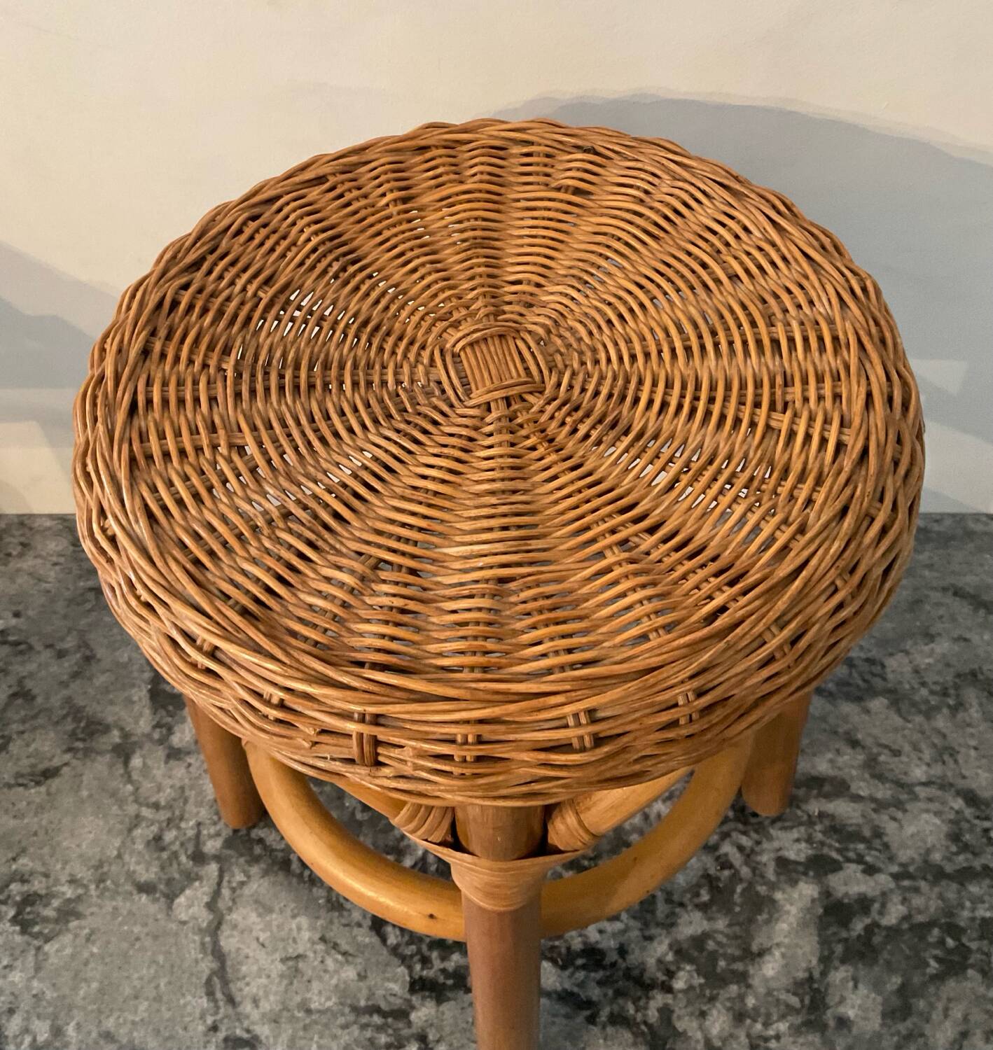 Vintage stool in rattan and woven wicker