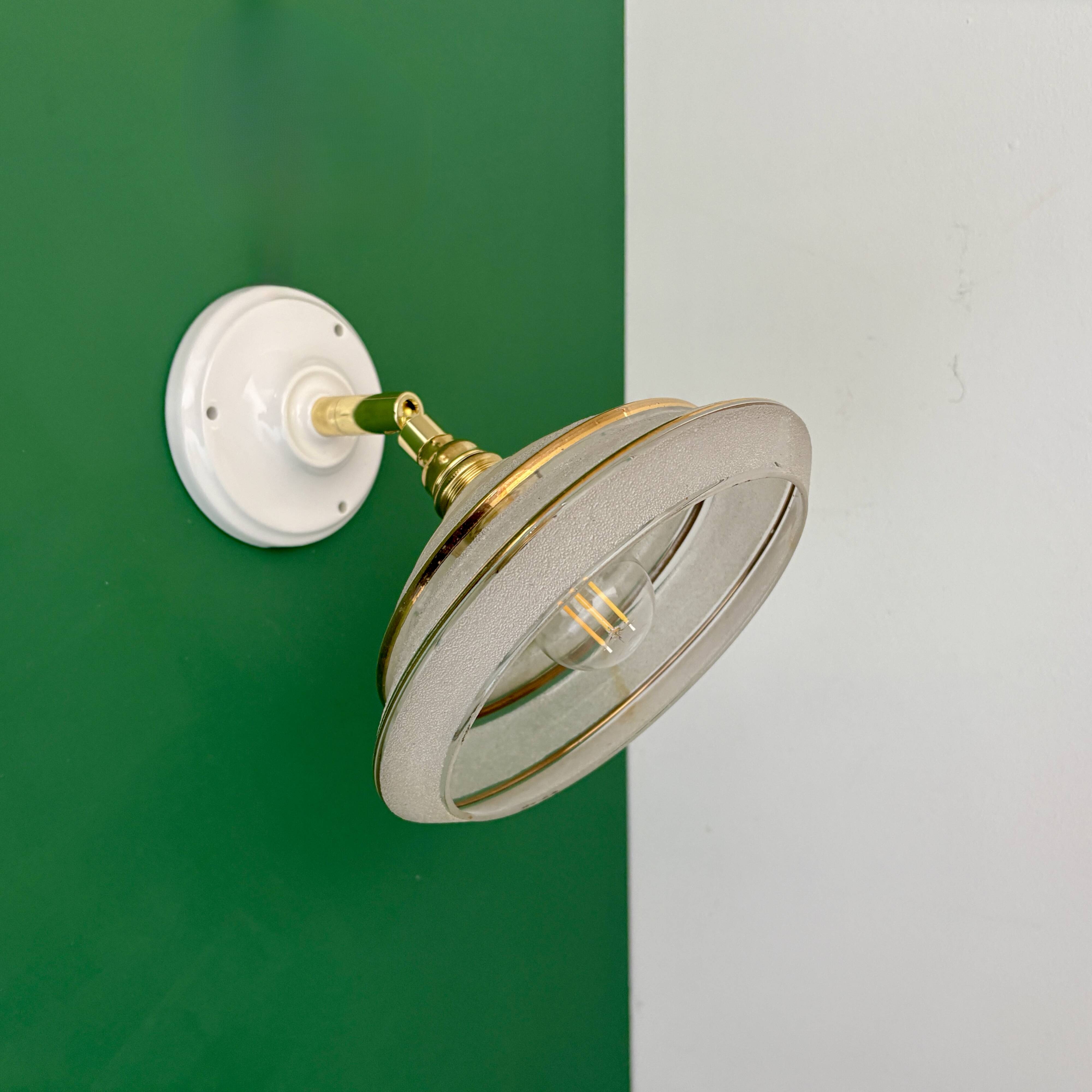 Vintage wall lamp with white and gold granite glass shade