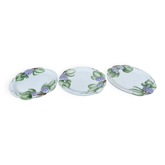 3 assiettes à dessert barbotine raisin