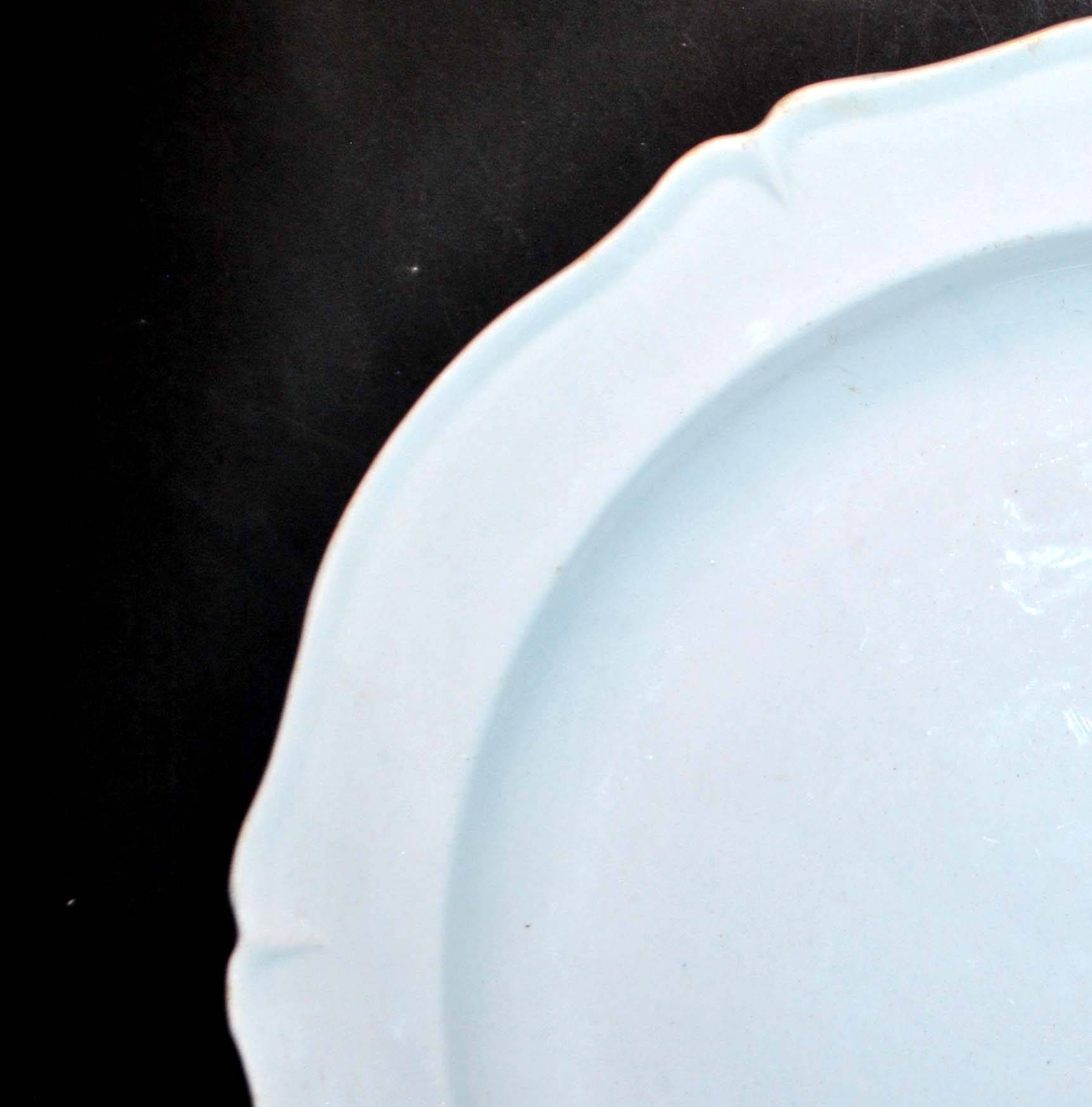 Large round dish in opaque earthenware from Montereau 1820-1830 Pastel blue 32cm