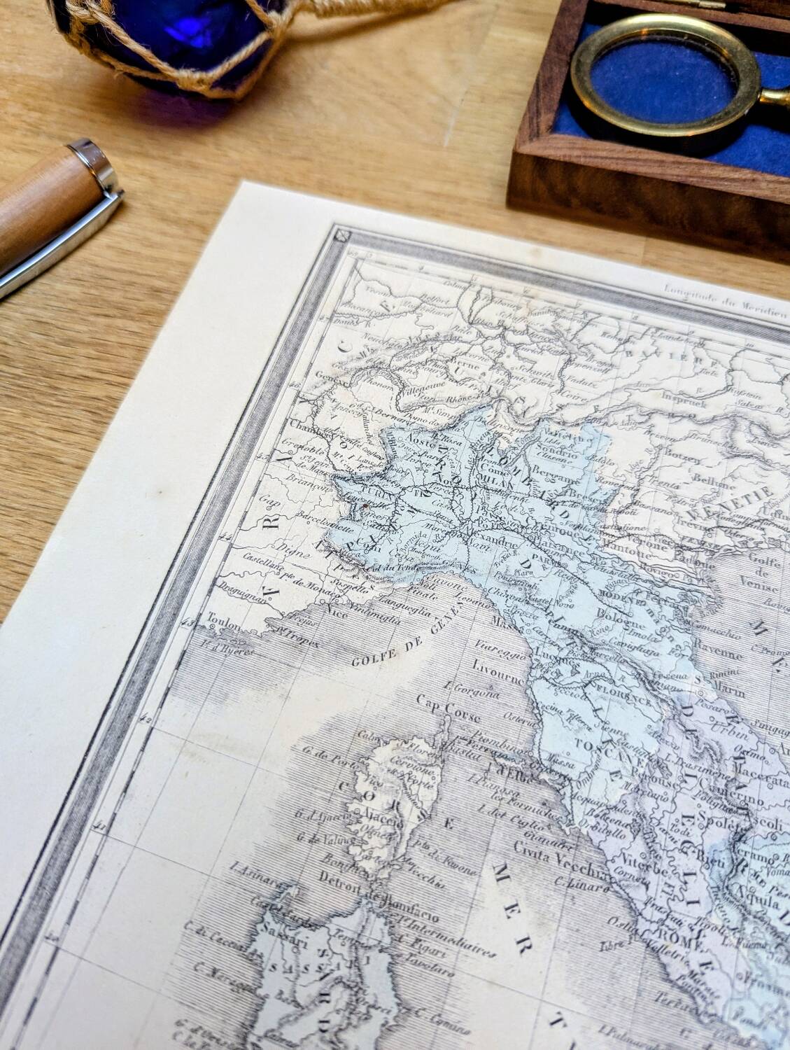 Italy, old map, printed in 1852.