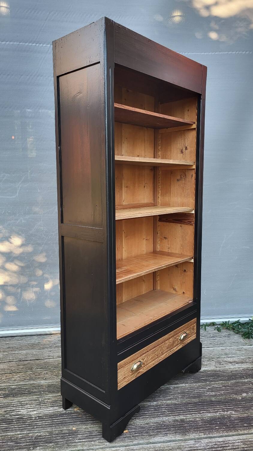 Two-tone black and honey bookcase
