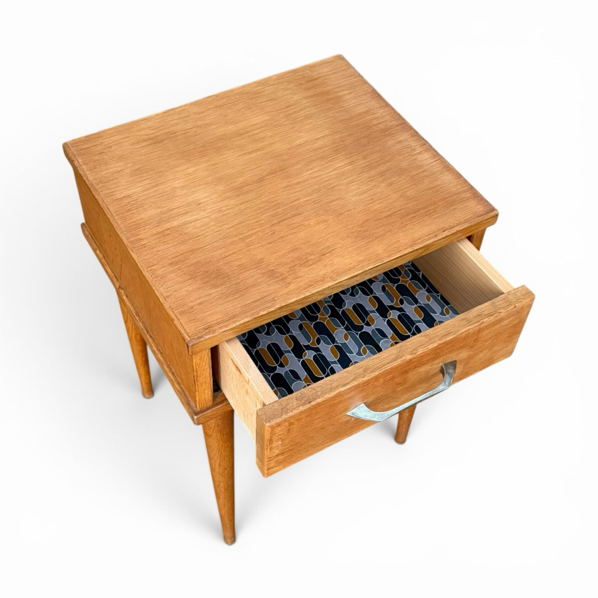 Vintage bedside table, solid oak, 1950s.