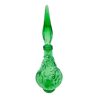 Large green glass decanter with Empoli relief decoration Made in Italy - vintage - 60s