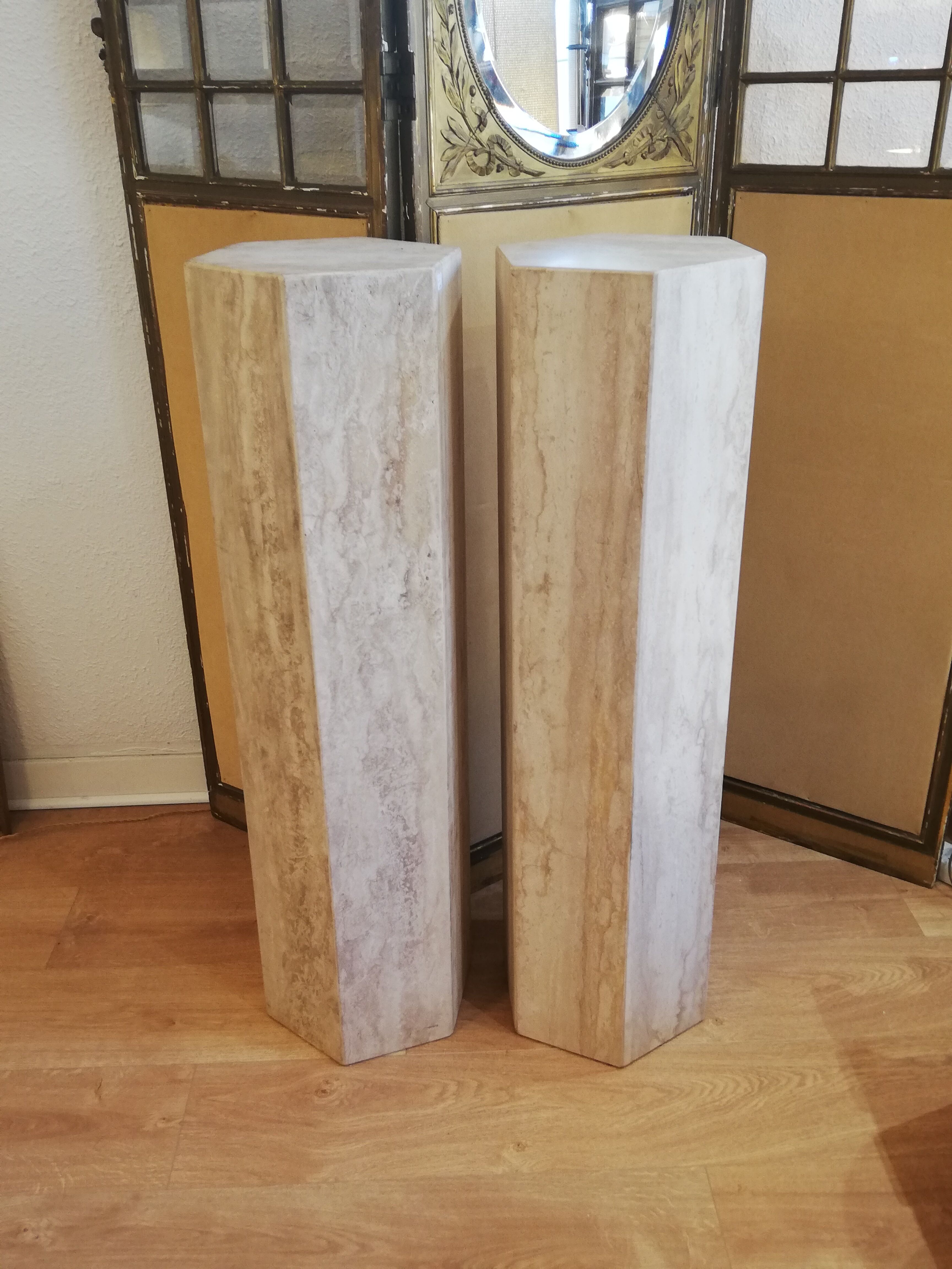 Pair of travertine columns with cut sides 1970