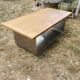 Designer coffee table in brushed stainless steel and light-tinted solid oak top