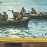Tableau huile sur toile signée E.Myller "pêche nocturne"