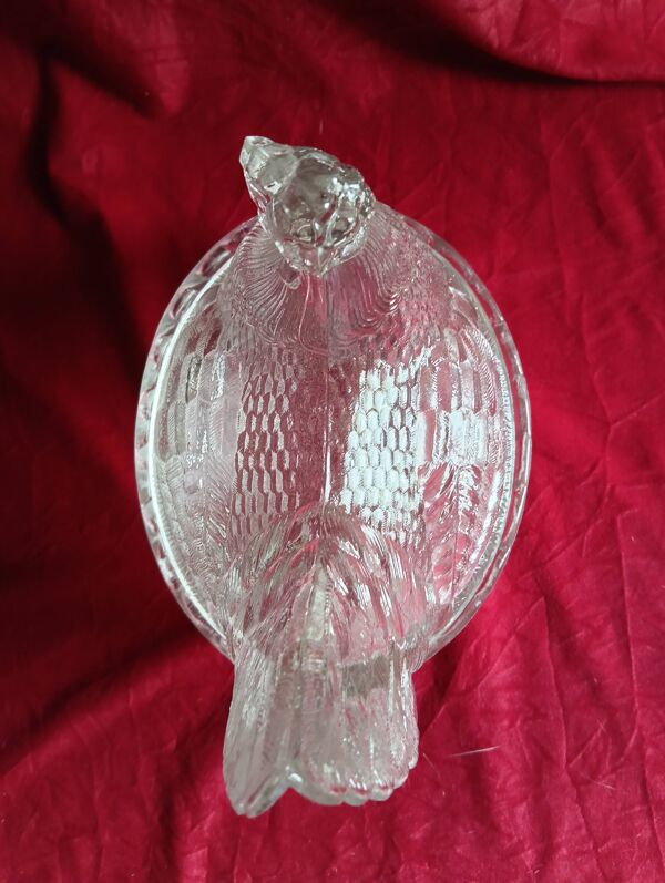 Ancienne poule sur son nid en verre moule - bonbonniere vintage