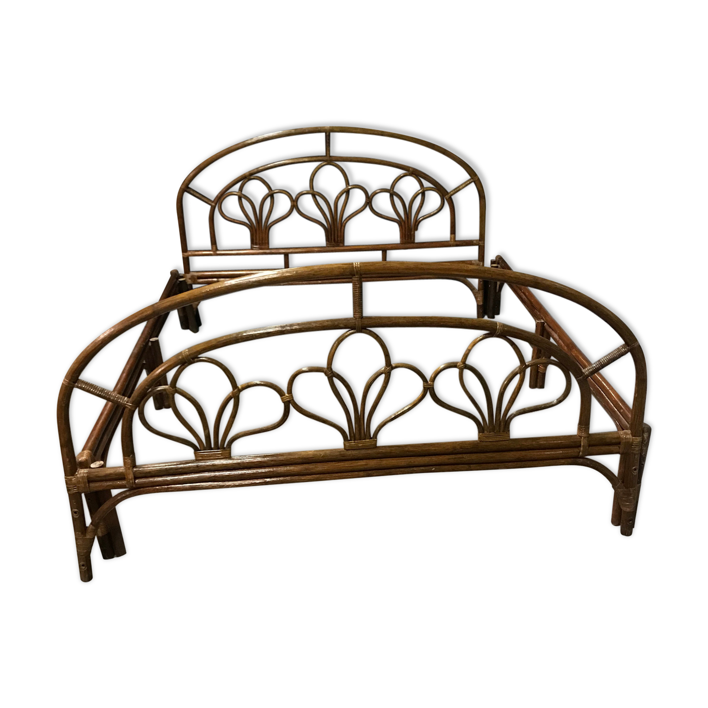 Vintage wicker rattan headboard bed frame