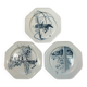 Set of three blue ironstone flat plates.
