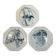 Set of three blue ironstone flat plates.