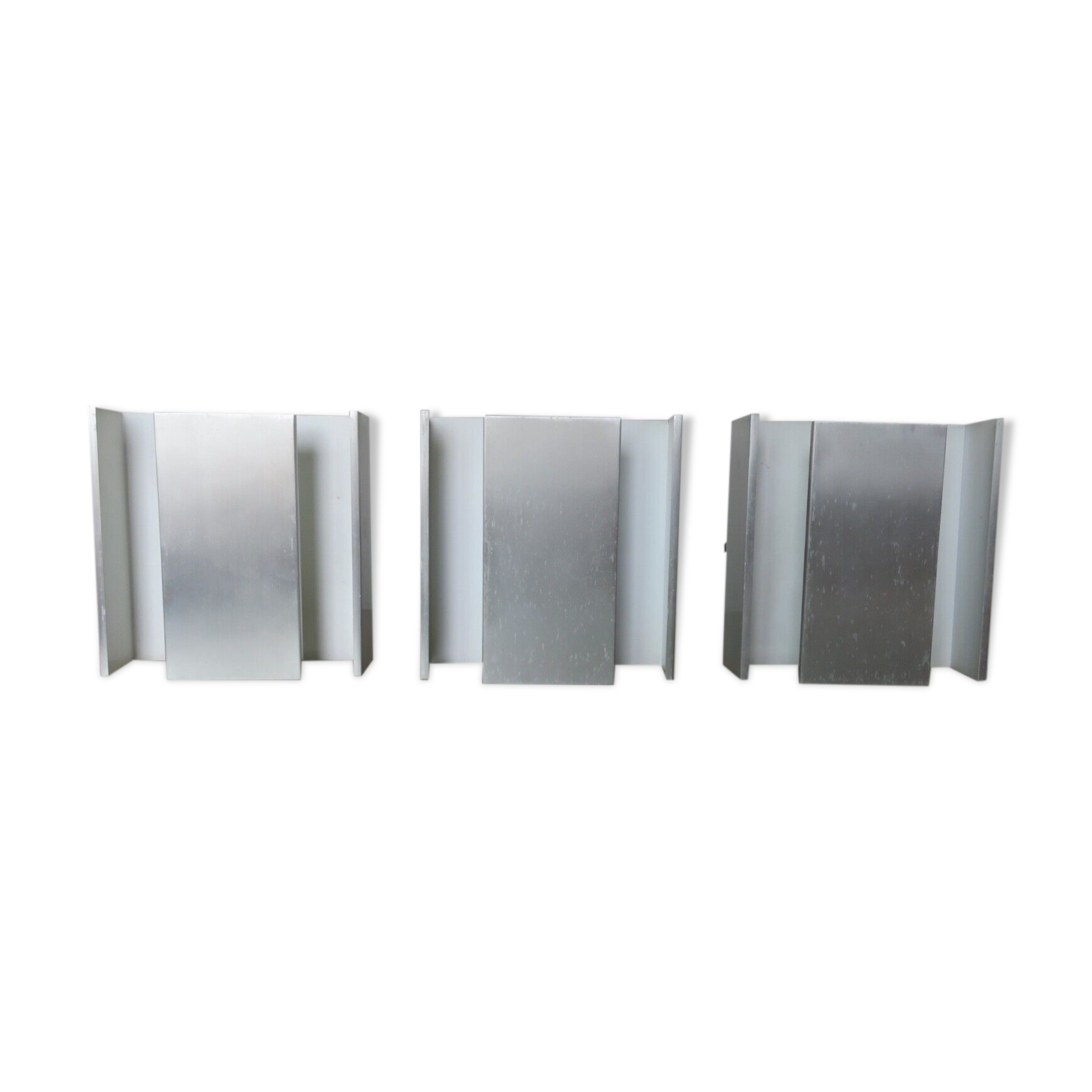 Series of 3 aluminum wall lamps, modernist, minimalist 70s