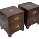 Vintage set of wooden bedside tables in military campaign style design