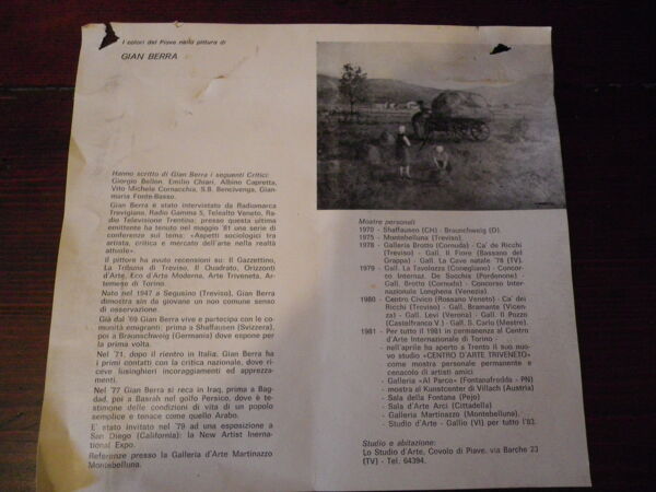 Tableau de Gian Berra avec autographe lettre signée au verso, peintre contemporain - italie