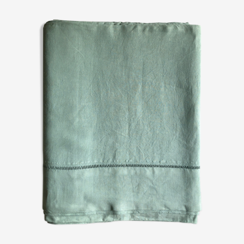 Old sheet in pure washed linen tinted in celadon green