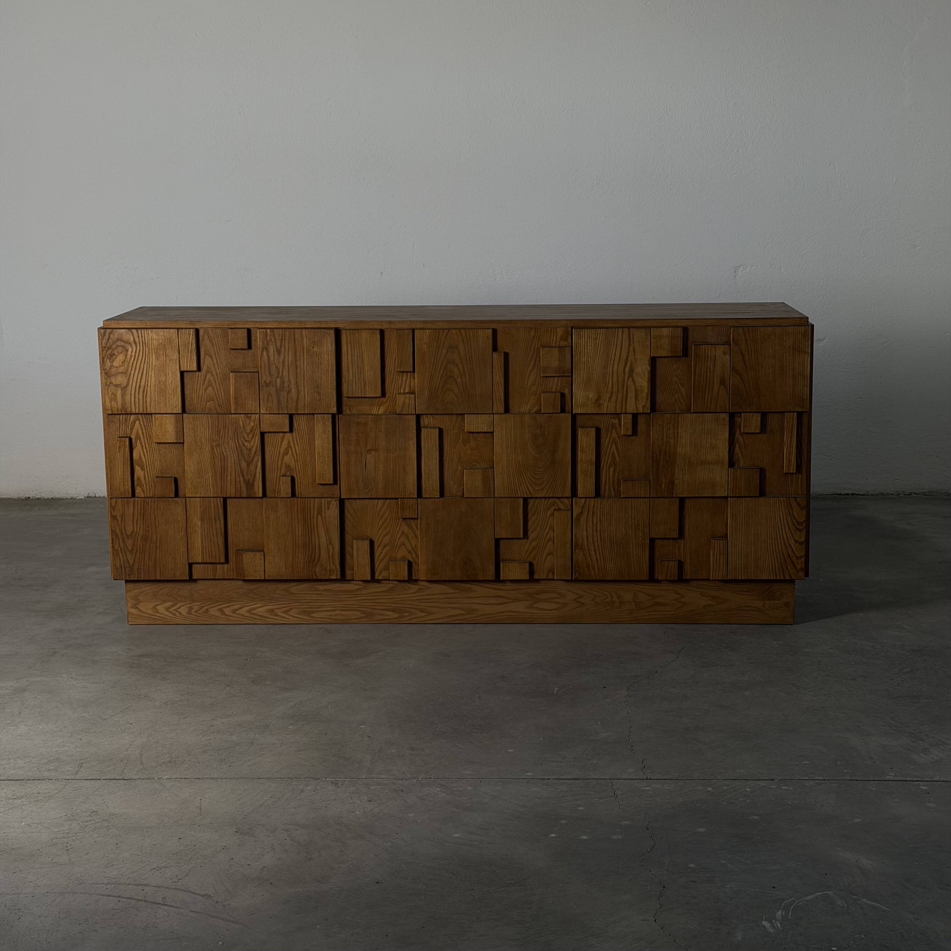 Brutalist Ashwood Sideboard with Sculptural Geometric Front