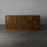Brutalist Ashwood Sideboard with Sculptural Geometric Front