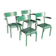4 stackable garden armchairs wooden slats and metal tubes from the 50s