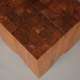 Brutalist solid Teak wood Stool or Side Table. 1990s