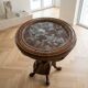 A Side Table / Stand in Walnut - Red Marble - Rotating Top