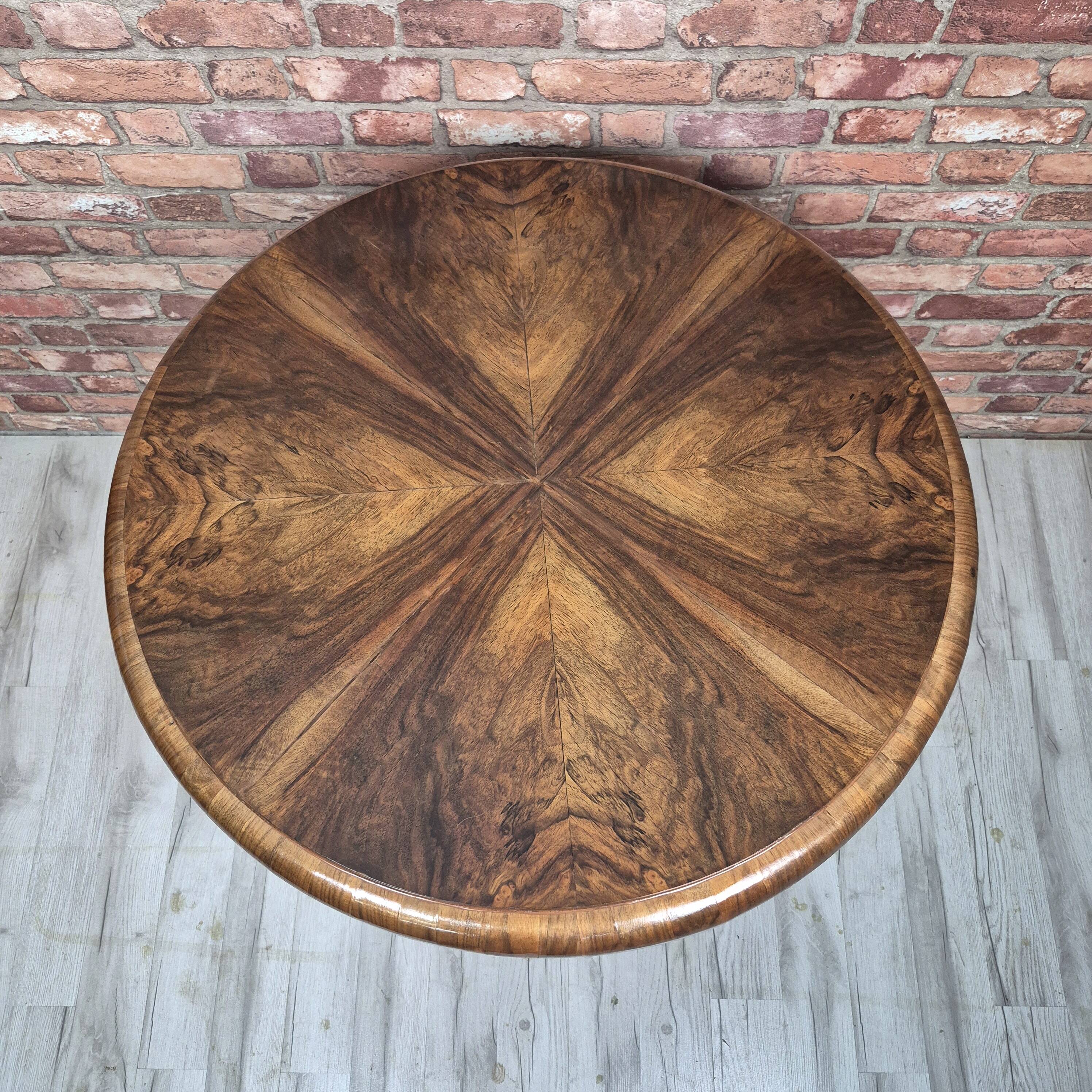 Restored Art Deco Walnut Burl Two-Tier Sunburst Table 1930s