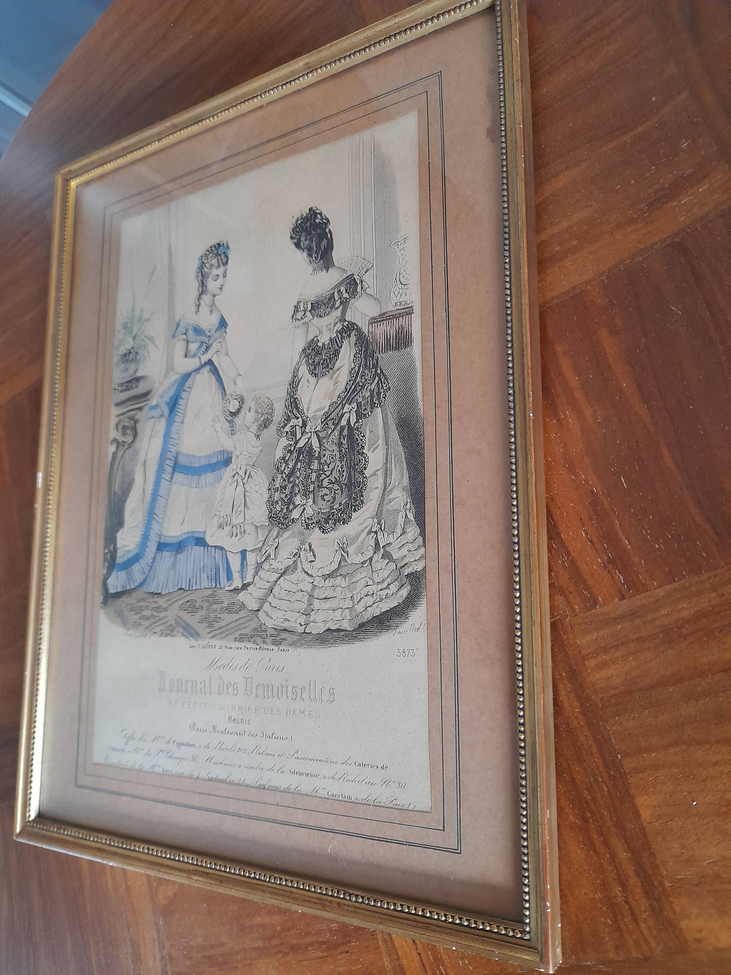 Set of 2 golden frames old engraving "Petit courier des Dames" "journal des Demoiselles"