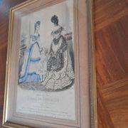 Set of 2 golden frames old engraving "Petit courier des Dames" "journal des Demoiselles"