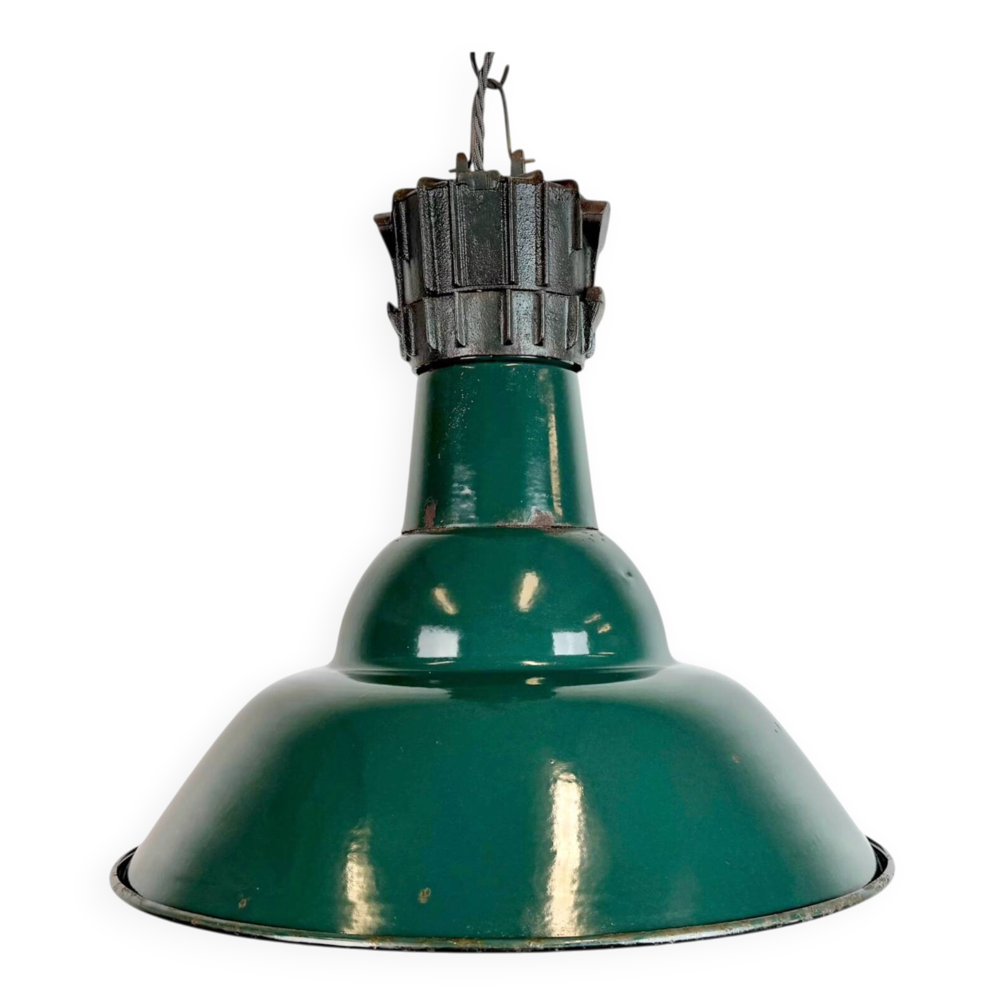Industrial French Petrol Enamel Pendant Lamp from Sammode, 1950s