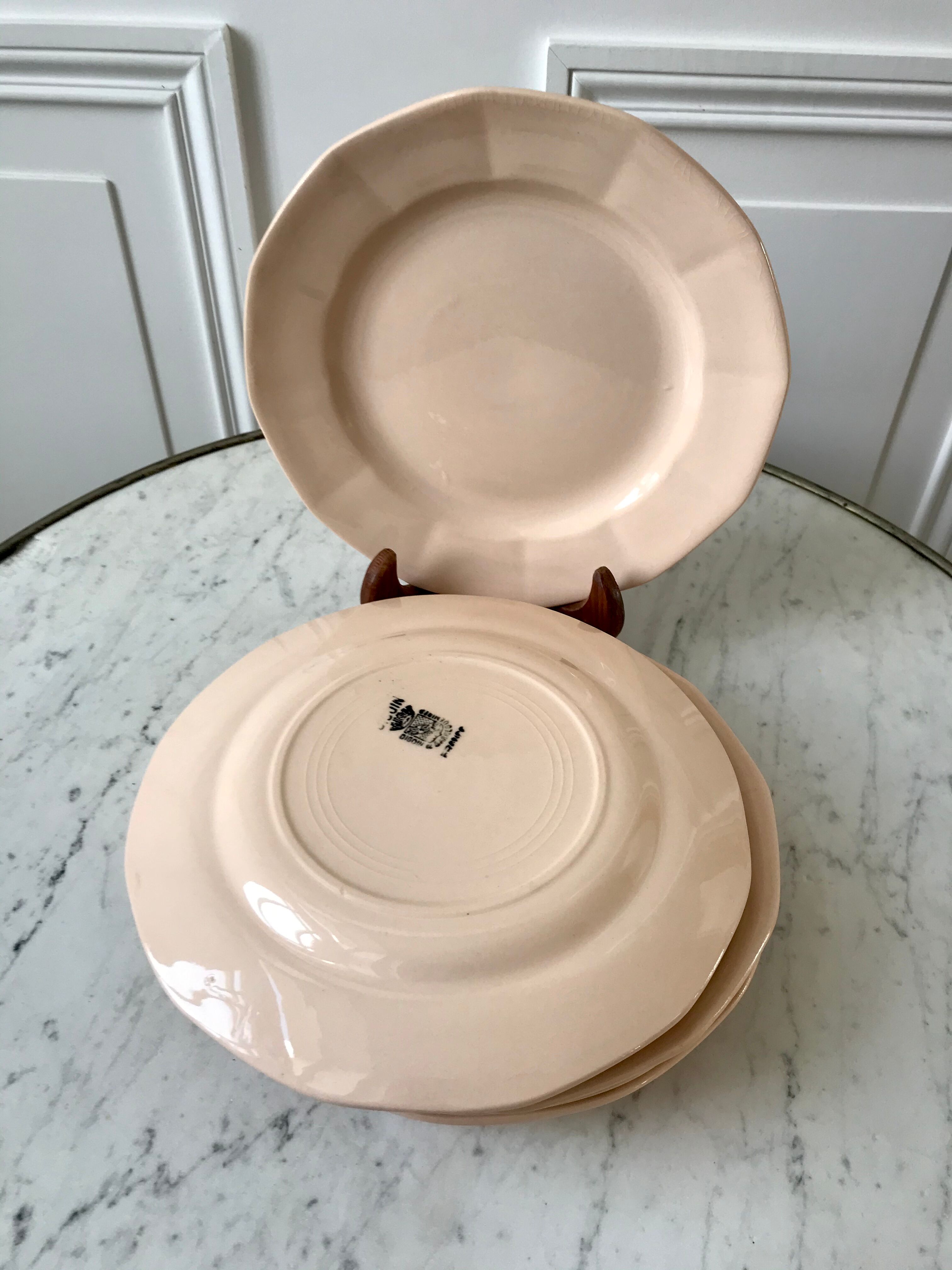 Set of 8 dessert plates Digoin model France powder pink