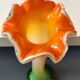 Large Floral Shaped Vase/Ruffled Neck. Blown/opaline art glass. Green/orange tones. Height 39.5 cm
