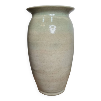 Glazed stoneware vase – Celadon green tones – Handmade – 1960s–1970s