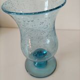 Photophore en verre bullé bleu, style Biot