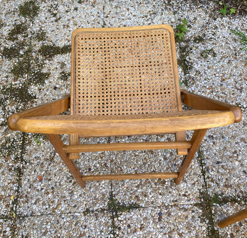 Lot de 3 chaises pliantes en bois et cannage