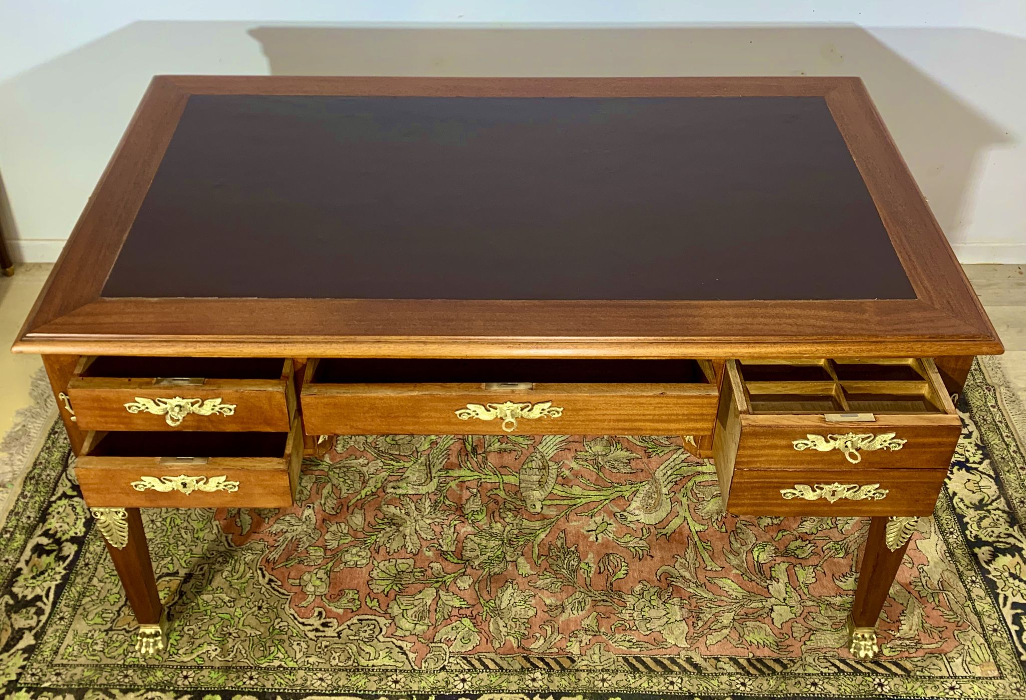 Empire style desk return from egypt double sided in mahogany and gilded bronzes year 1900