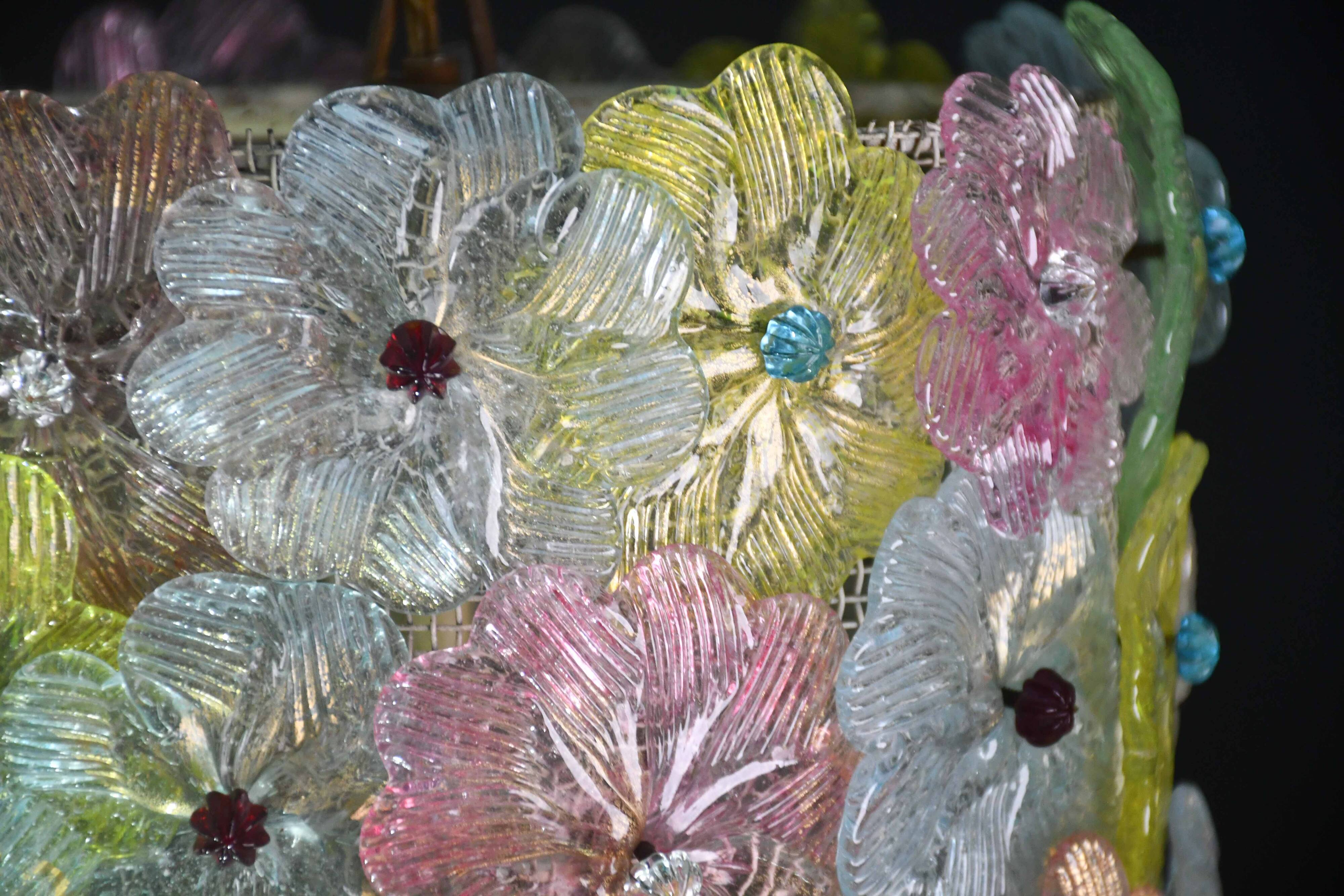 Amazing Vintage Multicolor Murano Glass Flower Chandelier by Seguso