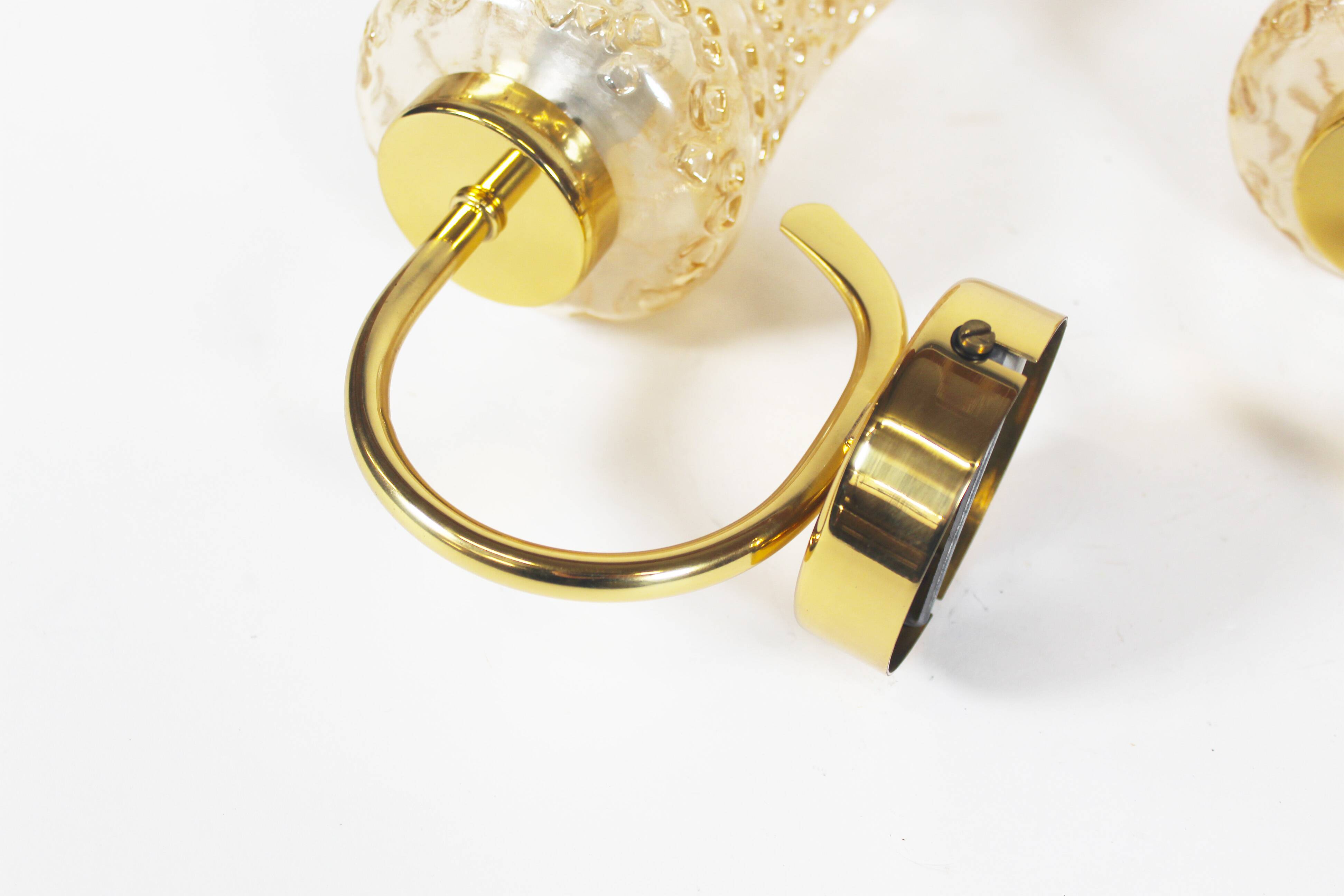 Set of two vintage brass and amber glass wall lamps by Wila Leuchten