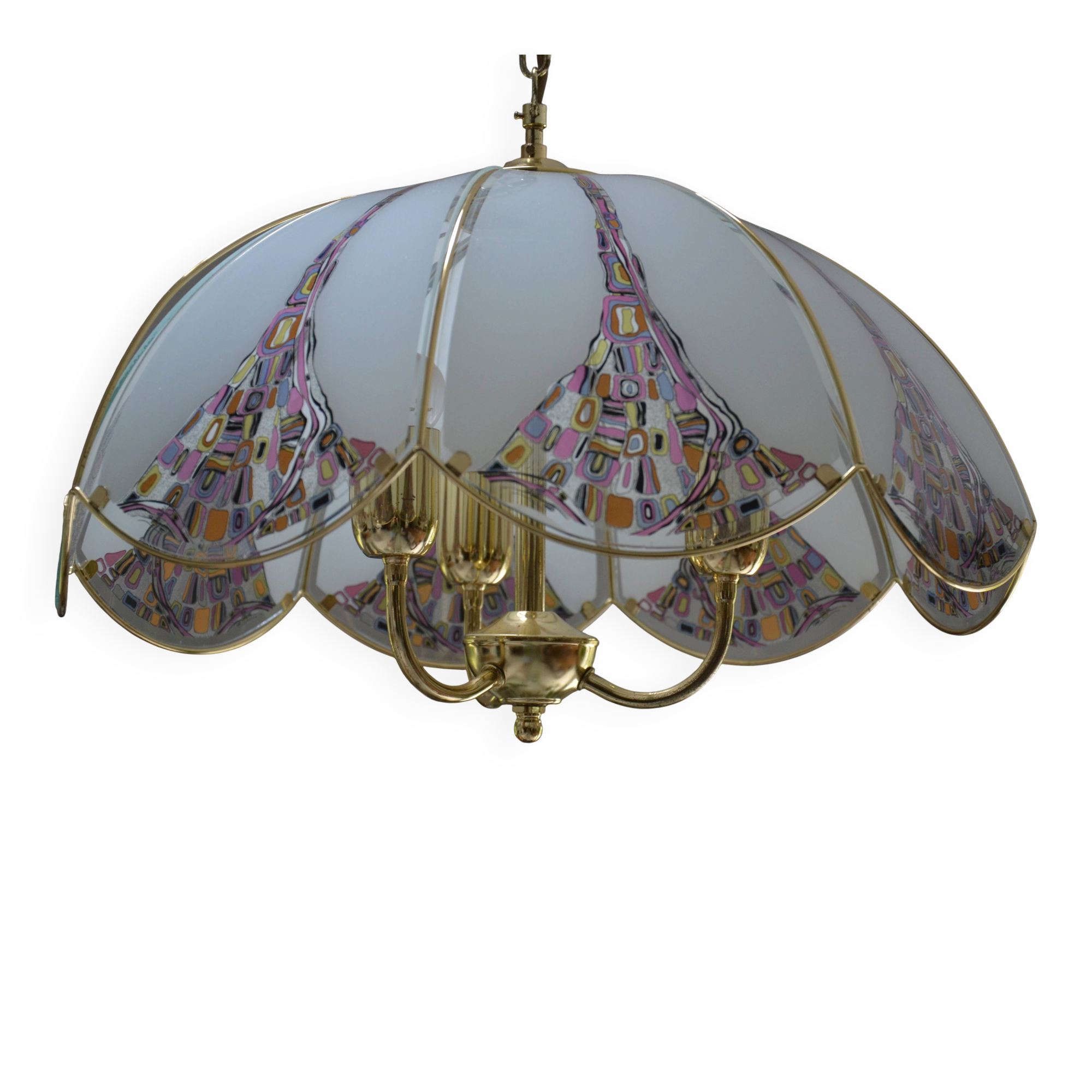 Suspension/lustre verre et laiton des années 80