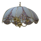 Suspension/glass and brass chandelier from the 1980s.